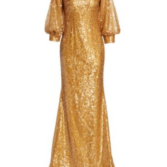 Badgley Mischka Odessa Gold Sequin Gown | Size 4 | Elegant Evening Formal Dress - Picture 7 of 12